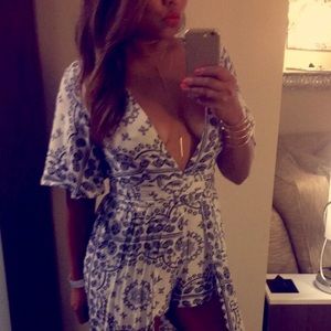 Deep V-Neck Romper with train